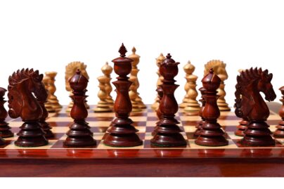 Designer Kings Castle Series Chess set Boxwood & Padauk 4.4" King with 2" Square Chess Board-0