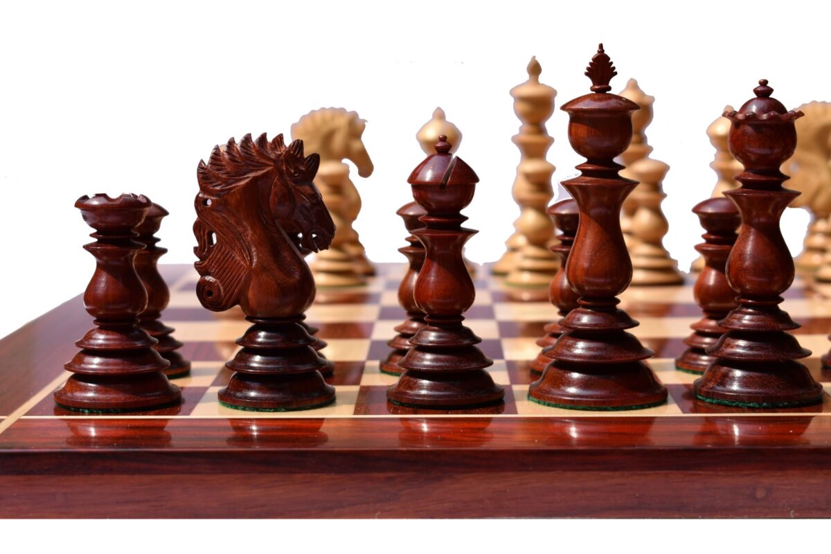 Designer Kings Castle Series Chess set Boxwood & Padauk 4.4" King with 2" Square Chess Board-8232