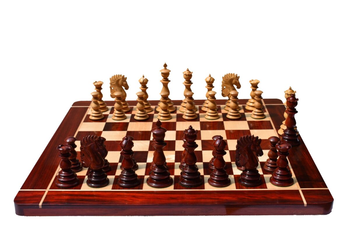 Designer Kings Castle Series Chess set Boxwood & Padauk 4.4" King with 2" Square Chess Board-8225