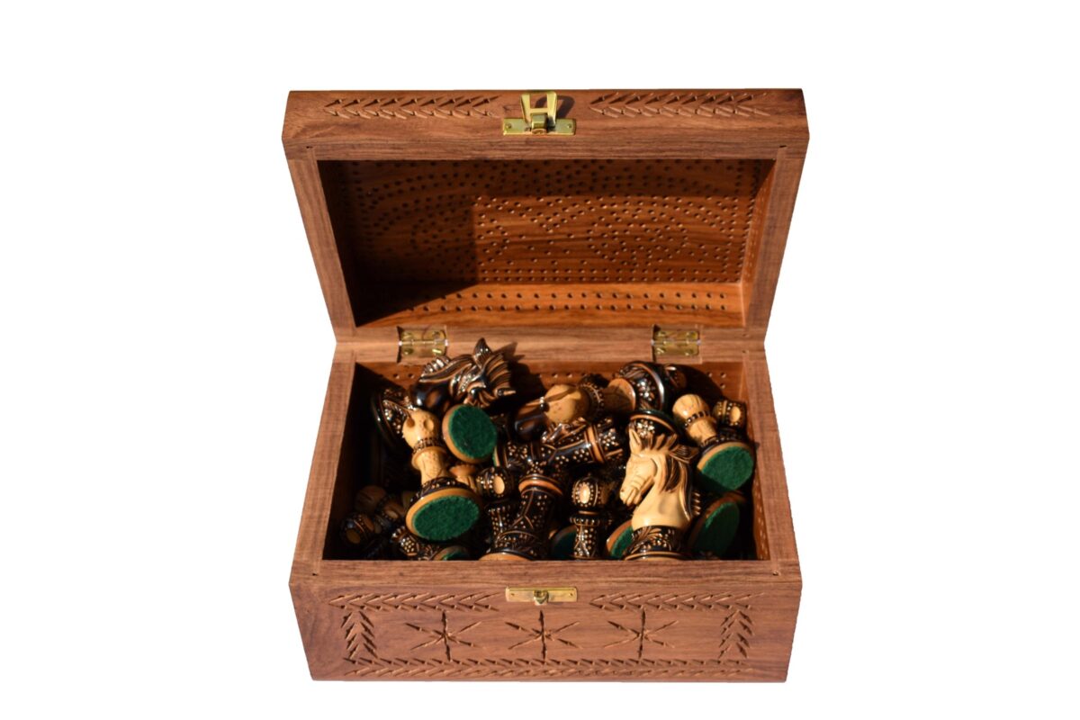 Designer chess pieces luxury storage Box Sheesham wood for 3.5" to 4.25" chess pieces-8345