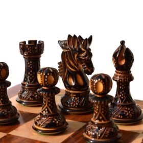 Designer Staunton luxury high glossy finish chess set Burnt Boxwood 4" King with 2" square chess board-8372