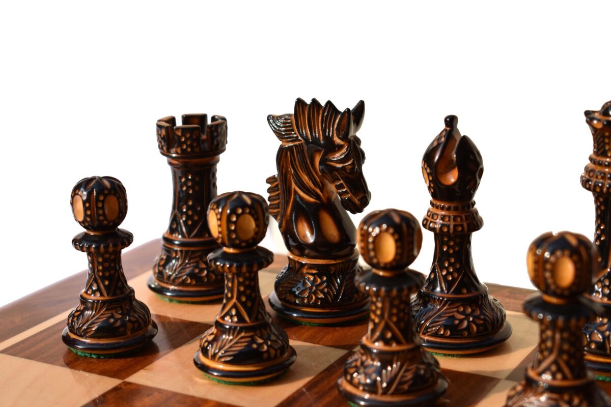 Designer Staunton high glossy finish chess pieces Burnt Boxwood 4" King-8389