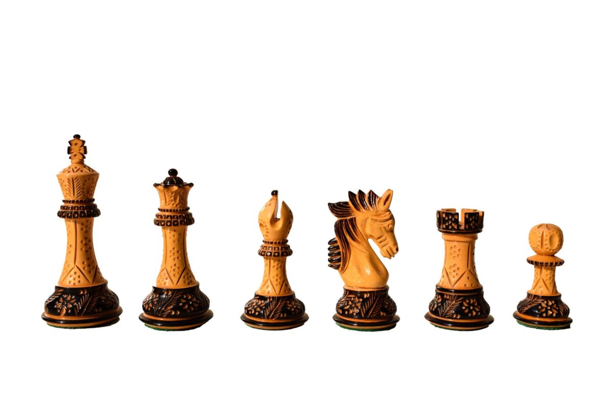 Designer Staunton luxury high glossy finish chess set Burnt Boxwood 4" King with 2" square chess board-8377