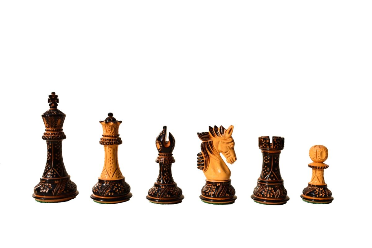 Designer Staunton luxury high glossy finish chess set Burnt Boxwood 4" King with 2" square chess board-8375