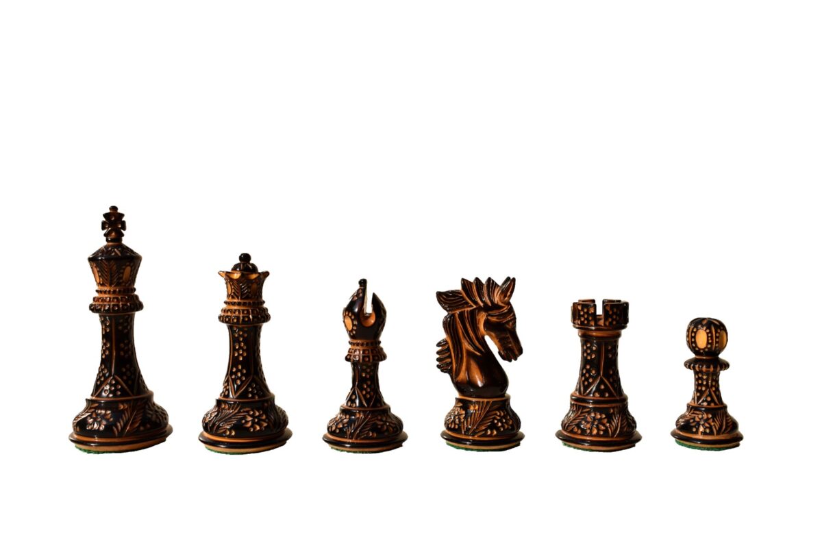 Designer Staunton luxury high glossy finish chess set Burnt Boxwood 4" King with 2" square chess board-8376