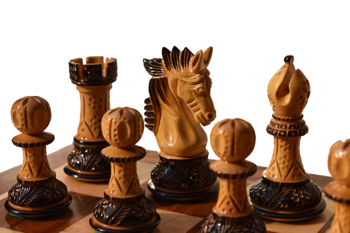 Designer Staunton luxury high glossy finish chess set Burnt Boxwood 4" King with 2" square chess board-8369