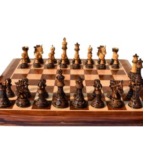 Designer Staunton luxury high glossy finish chess set Burnt Boxwood 4" King with 2" square chess board-8366