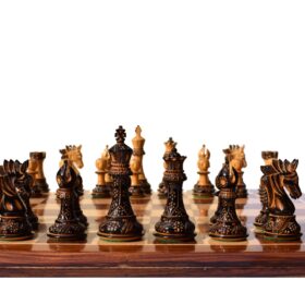 Designer Staunton luxury high glossy finish chess set Burnt Boxwood 4" King with 2" square chess board-0