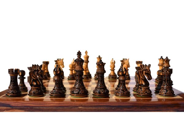 Designer Staunton luxury high glossy finish chess set Burnt Boxwood 4" King with 2" square chess board-0