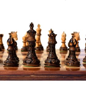 Designer Staunton luxury high glossy finish chess set Burnt Boxwood 4" King with 2" square chess board-8373