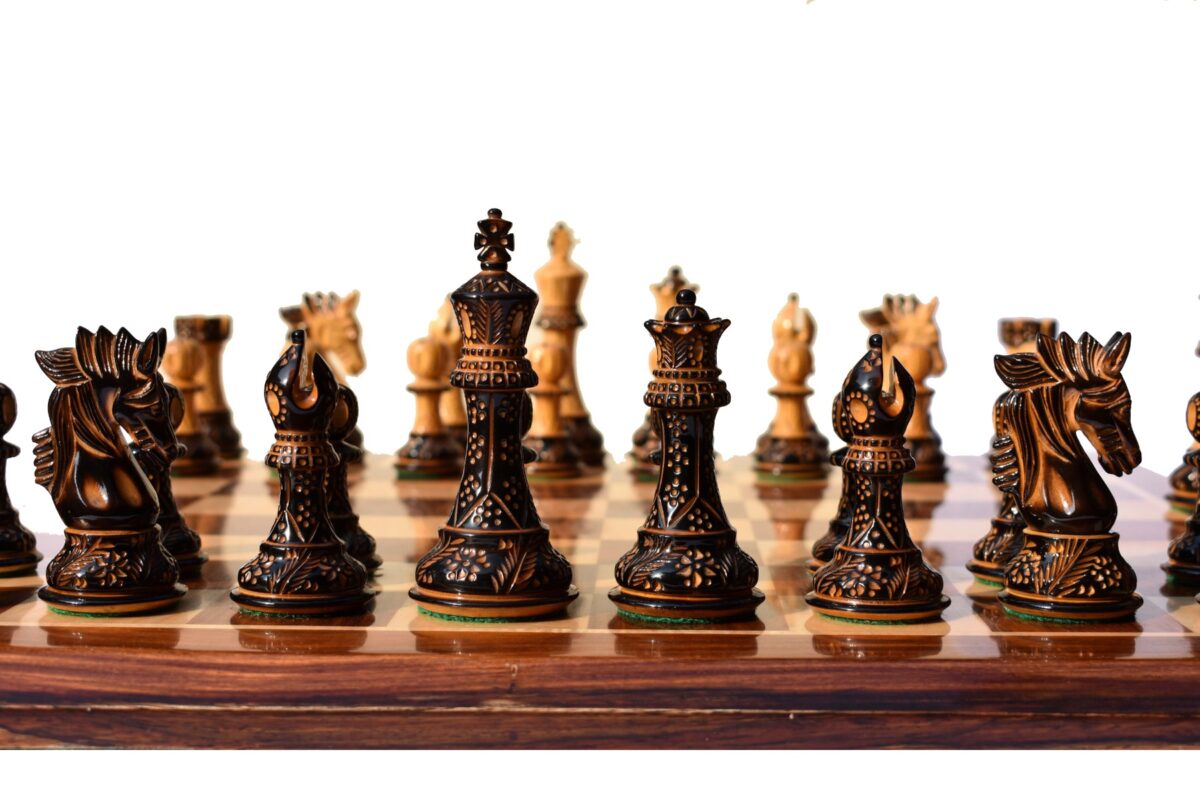 Designer Staunton high glossy finish chess pieces Burnt Boxwood 4" King-8387