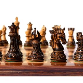 Designer Staunton luxury high glossy finish chess set Burnt Boxwood 4" King with 2" square chess board-8374