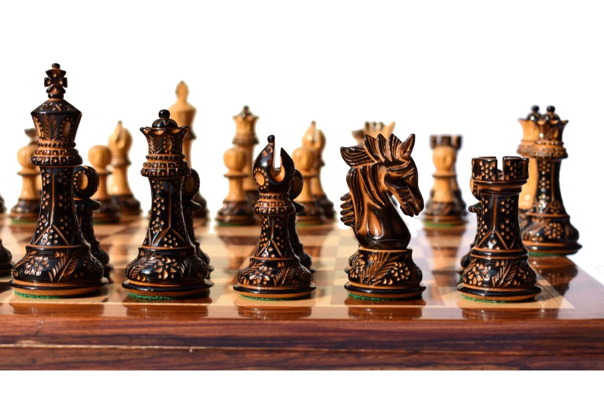 Designer Staunton high glossy finish chess pieces Burnt Boxwood 4" King-8388