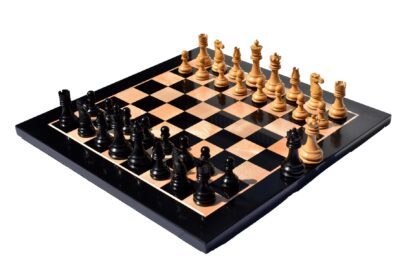 1891 British Imperial Series chess set reproduction Boxwood & Ebony 3.75" King with 2" Square chess board-0