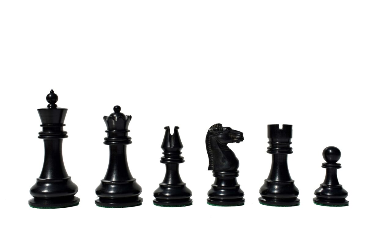 1891 British Imperial Series chess set reproduction Boxwood & Ebony 3.75" King with 2" Square chess board-8494