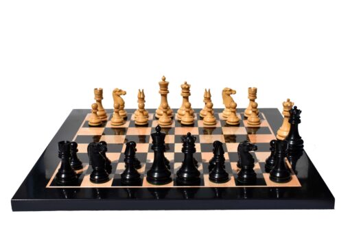 1891 British Imperial Series chess set reproduction Boxwood & Ebony 3.75" King with 2" Square chess board-8481