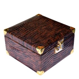 Crocodile brown leatherette chess pieces storage box for 3.75" King to 4.5" King -8478