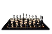 The sheffield Series chess Set Silver & Black Boxwood Lacquered 4.4" King with 2.25" Square Chess Board-0