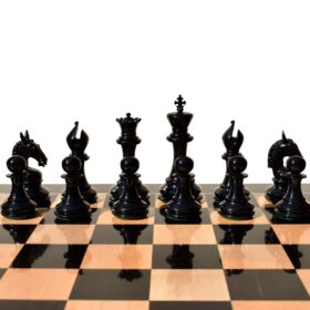 The sheffield Series chess Set Silver & Black Boxwood Lacquered 4.4" King with 2.25" Square Chess Board-8394