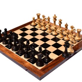 Special Edition Kohinoor Series Chess Set Boxwood & Golden Grain Stripped Ebony 5" King with 2.5" Square Chess Board-8514