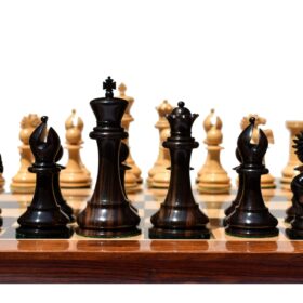 Special Edition Kohinoor Series Chess Set Boxwood & Golden Grain Stripped Ebony 5" King with 2.5" Square Chess Board-8512