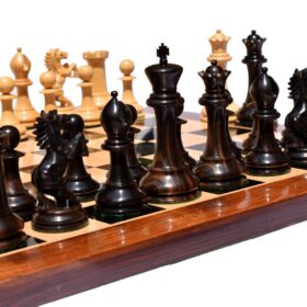 Special Edition Kohinoor Series Chess Set Boxwood & Golden Grain Stripped Ebony 5" King with 2.5" Square Chess Board-8511