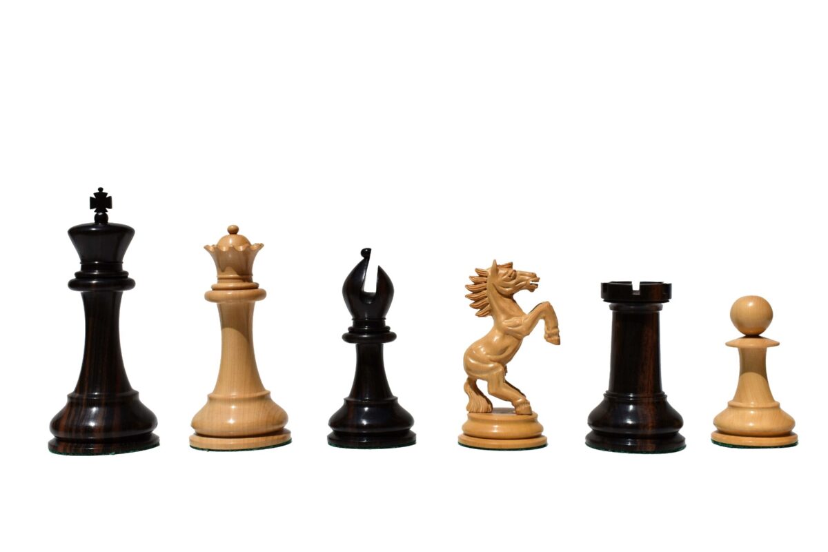 Special Edition Kohinoor Series Chess Set Boxwood & Golden Grain Stripped Ebony 5" King with 2.5" Square Chess Board-8524