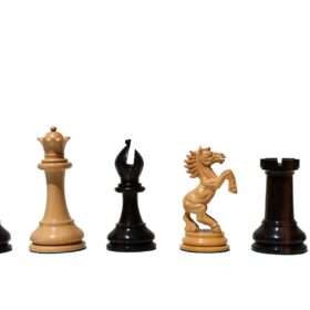 Special Edition Kohinoor Series Chess Set Boxwood & Golden Grain Stripped Ebony 5" King with 2.5" Square Chess Board-8524