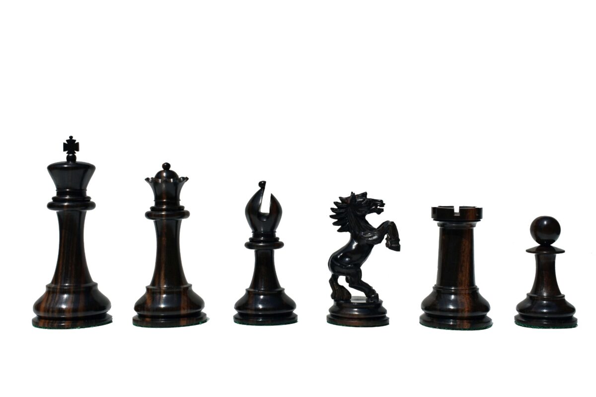 Special Edition Kohinoor Series Chess Set Boxwood & Golden Grain Stripped Ebony 5" King with 2.5" Square Chess Board-8525