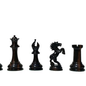 Special Edition Kohinoor Series Chess Set Boxwood & Golden Grain Stripped Ebony 5" King with 2.5" Square Chess Board-8525