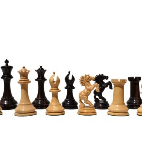 Special Edition Kohinoor Series Chess Set Boxwood & Golden Grain Stripped Ebony 5" King with 2.5" Square Chess Board-8526