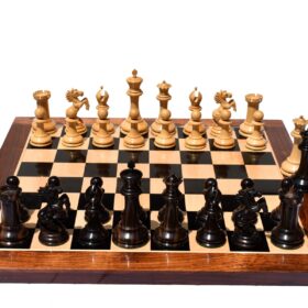 Special Edition Kohinoor Series Chess Set Boxwood & Golden Grain Stripped Ebony 5" King with 2.5" Square Chess Board-8513