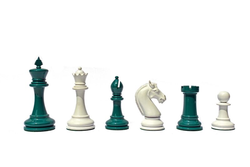 Queens Gambit Series II chess pieces White & Green Lacquer 4" King-0