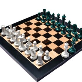 Queens Gambit Series II chess set White & Green Lacquer Boxwood 4" King-8748