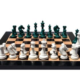 Queens Gambit Series II chess set White & Green Lacquer Boxwood 4" King-0