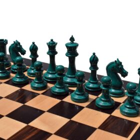 Queens Gambit Series II chess set White & Green Lacquer Boxwood 4" King-8754