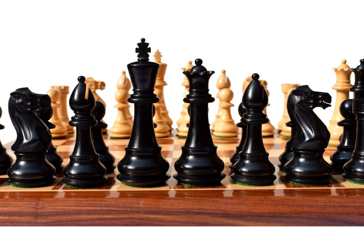 Classic Series chess set Boxwood & Ebonized 5" King with 2.25" Square Beveled series chess board-0