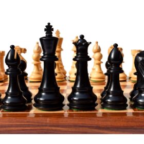 Classic Series chess set Boxwood & Ebonized 5" King with 2.25" Square Beveled series chess board-0