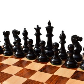 Classic Series chess set Boxwood & Ebonized 5" King with 2.25" Square Beveled series chess board-8823