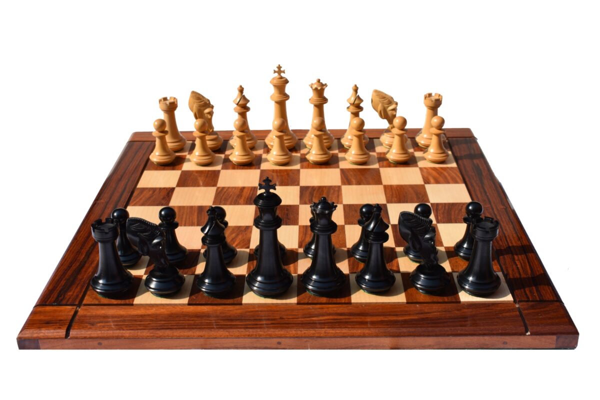 The Columbus Series Chess set Boxwood & Ebony 4" King 2" Square chess Board-8936