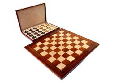 The Executive Solid Brass Checkers Set Natural Brass & Black coated Brass 1.75" diameter with 2" Square chess board and storage case -0