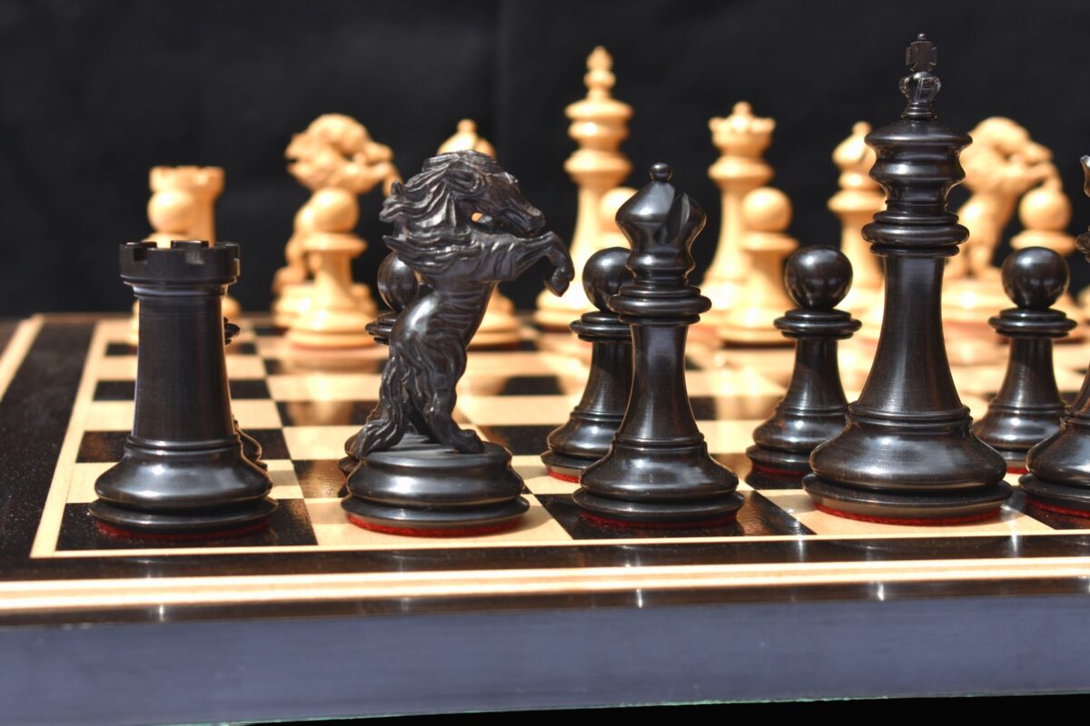 The Ashwamedha Series Chess set Boxwood & Ebony 4.4" King Matte Finish with 2.5" Square Chess Board and storage box-9004