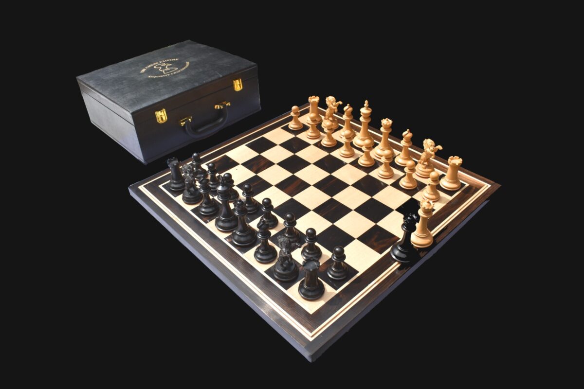 The Ashwamedha Series Chess set Boxwood & Ebony 4.4" King Matte Finish with 2.5" Square Chess Board and storage box-8990