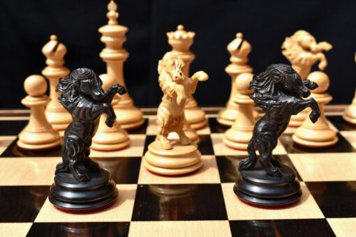 The Ashwamedha Series Chess set Boxwood & Ebony 4.4" King Matte Finish with 2.5" Square Chess Board and storage box-9005