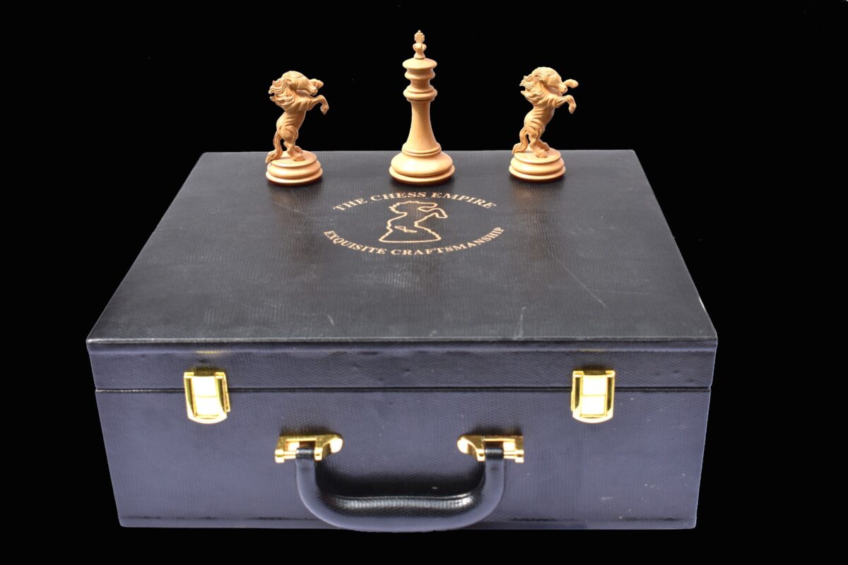 The Ashwamedha Series Chess set Boxwood & Ebony 4.4" King Matte Finish with 2.5" Square Chess Board and storage box-9007