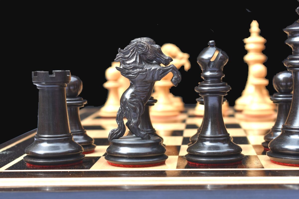 The Ashwamedha Series Chess set Boxwood & Ebony 4.4" King Matte Finish with 2.5" Square Chess Board and storage box-9001