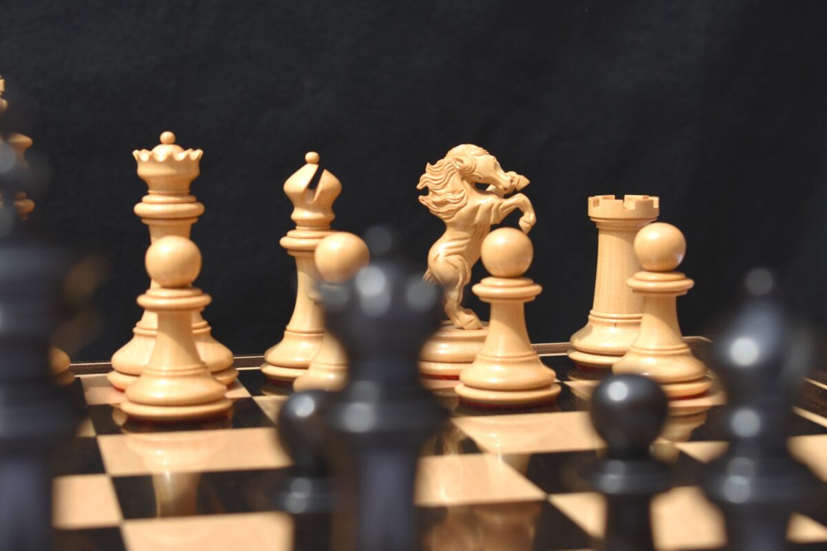 The Ashwamedha Series Chess set Boxwood & Ebony 4.4" King Matte Finish with 2.5" Square Chess Board and storage box-0