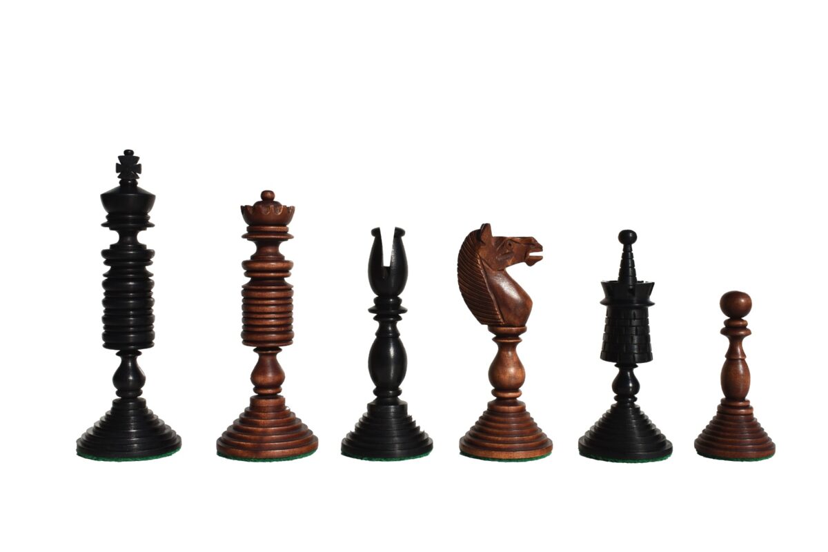 English Pre-Staunton chess set reproduction Antique Boxwood & Ebony 4.625" King with 2" Square Chess Board-9130