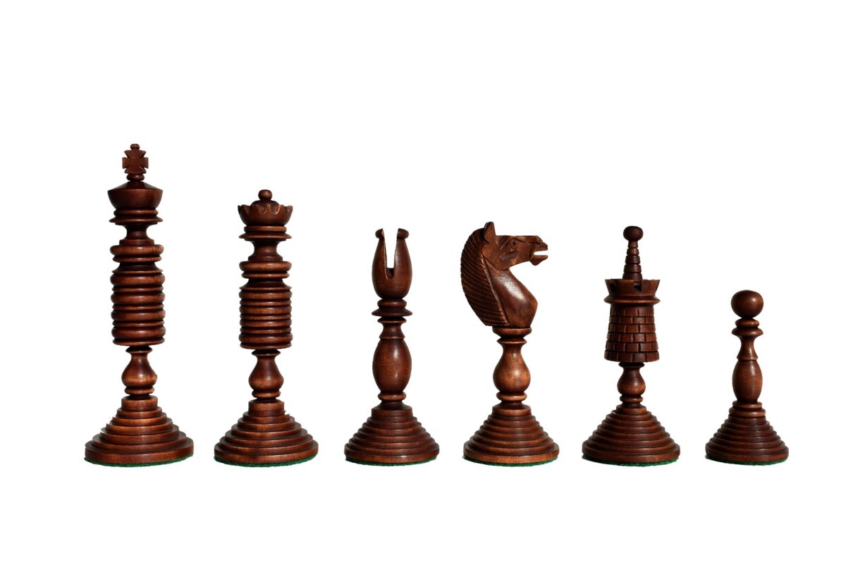 English Pre-Staunton chess set reproduction Antique Boxwood & Ebony 4.625" King with 2" Square Chess Board-9131