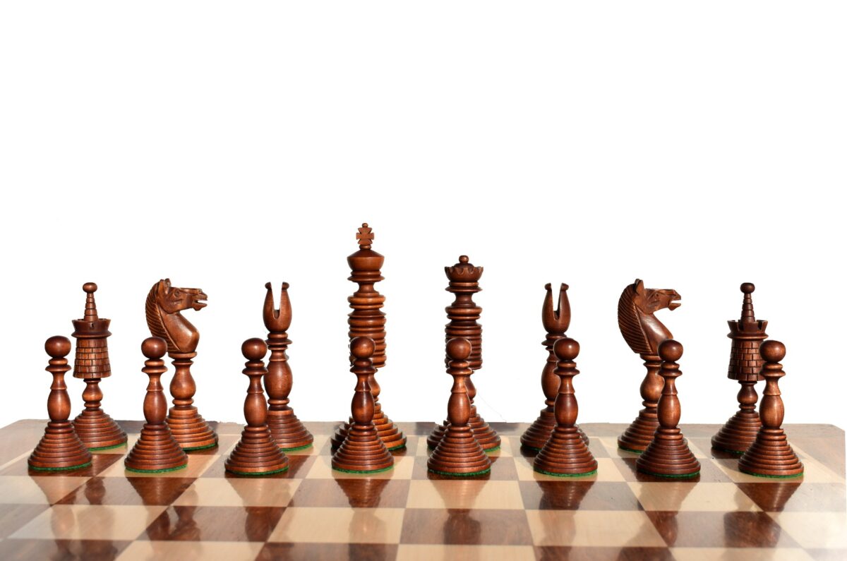 English Pre-Staunton chess set reproduction Antique Boxwood & Ebony 4.625" King with 2" Square Chess Board-9124